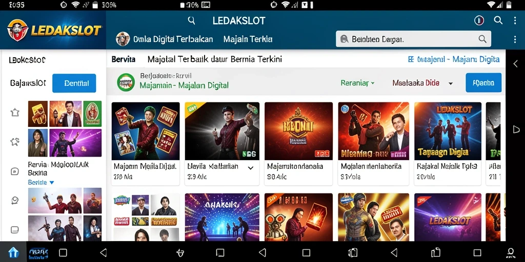 Antarmuka aplikasi LEDAKSLOT menampilkan berita terkini dengan desain yang menarik.
