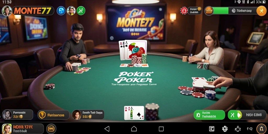 Tampilan antarmuka permainan Poker yang menarik dan interaktif di MONTE77.