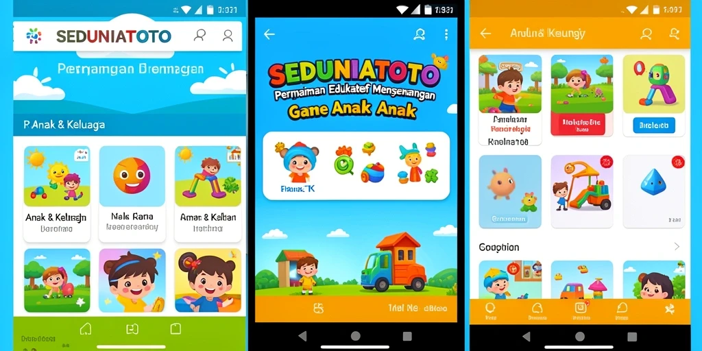 Tampilan antarmuka SEDUNIATOTO yang cerah dan menarik untuk anak-anak.