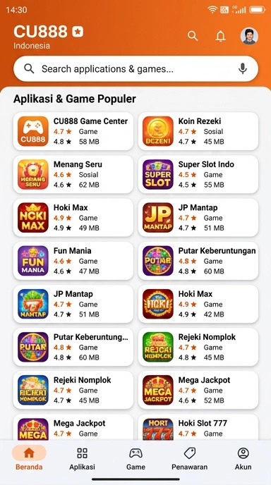 Tampilan katalog aplikasi cu888